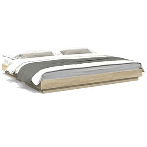 vidaXL Estrutura cama c/ luzes LED derivados madeira carvalho sonoma