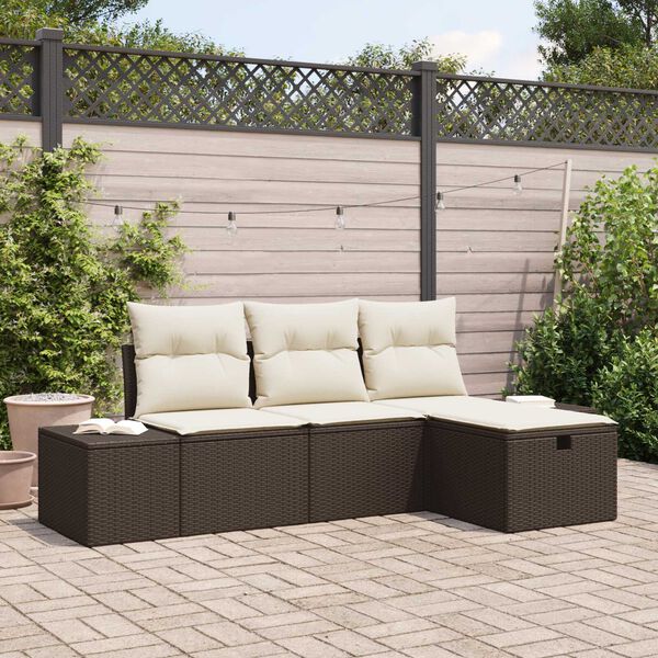 vidaXL Conjunto de Sof&aacute; de Jardim 4 pcs Castanho Rattan Sint&eacute;tico