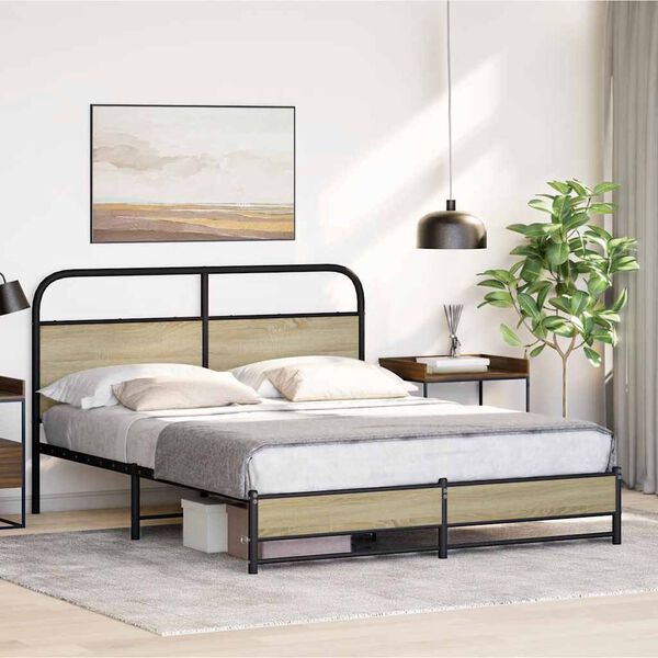 vidaXL Estrutura de cama sem colchão 160x200cm metal carvalho sonoma
