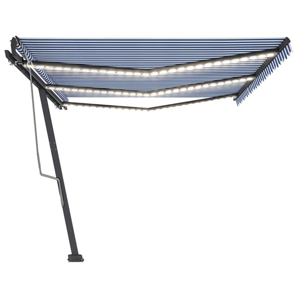 vidaXL Toldo retr&aacute;til manual com LED 600x350 cm azul e branco