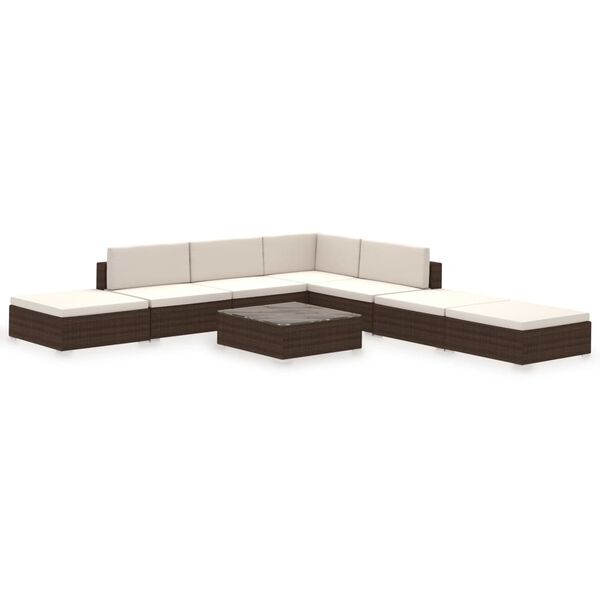 vidaXL Conjunto lounge jardim c/ almofadões 8 pcs vime PE castanho