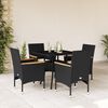 vidaXL 5 pcs conjunto jantar jardim c/ almofad&otilde;es vime PE/vidro preto