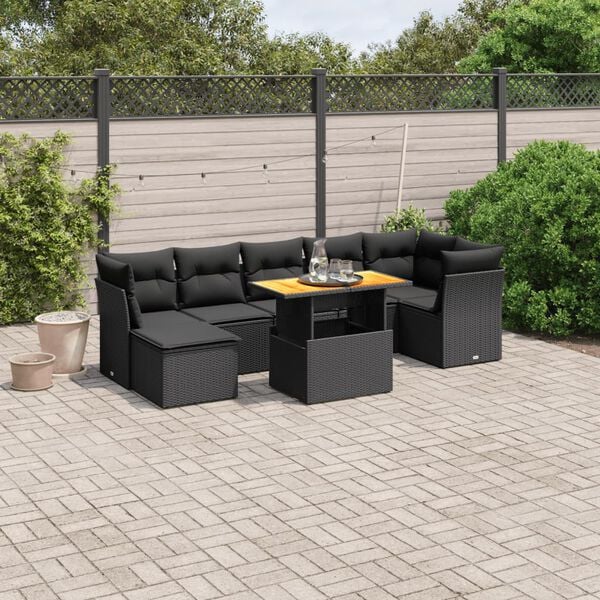 vidaXL 8 pcs conjunto sof&aacute;s de jardim com almofad&otilde;es vime PE preto