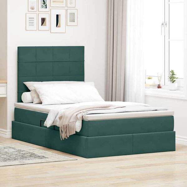 vidaXL Cama com arruma&ccedil;&atilde;o e LED Verde Escuro 120 x 200 cm Veludo
