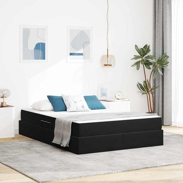 vidaXL Cama com arruma&ccedil;&atilde;o e colch&atilde;o Preto 140 x 190 cm Veludo