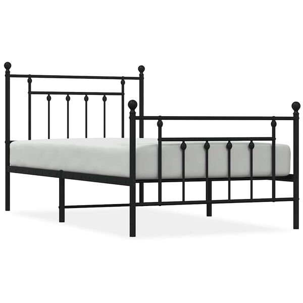 vidaXL Estrutura de cama com cabeceira e pés 100x190 cm metal preto