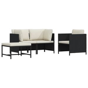 vidaXL 4 pcs conjunto sof&aacute;s de jardim com almofad&otilde;es vime PE preto