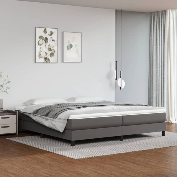vidaXL Cama com molas/colchão 200x200 cm couro artificial cinzento