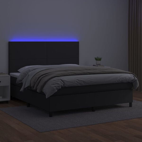 vidaXL Cama box spring c/ colch&atilde;o/LED 180x200cm couro artificial preto