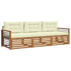 vidaXL Conjunto de Sof&aacute;s para Exterior 3 pcs Natural e Creme
