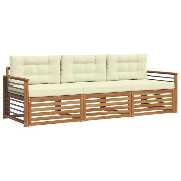 vidaXL Conjunto de Sof&aacute;s para Exterior 3 pcs Natural e Creme