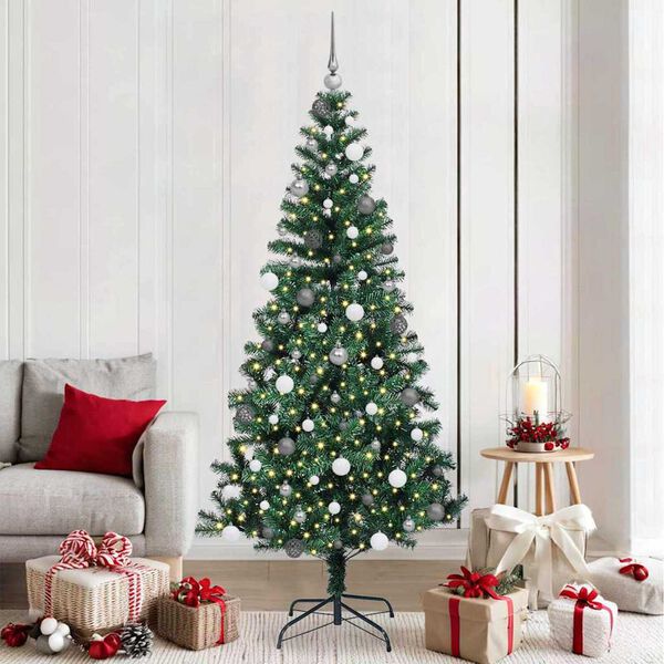 vidaXL &Aacute;rvore de Natal Artificial Pr&eacute;-iluminada Verde 210 cm