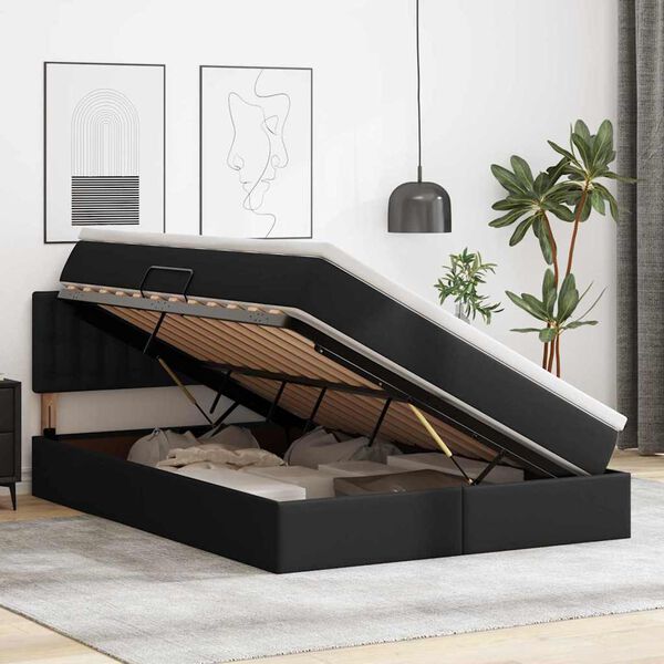 vidaXL Cama com arruma&ccedil;&atilde;o e colch&atilde;o Preto 140 x 190 cm Couro Sint&eacute;tico
