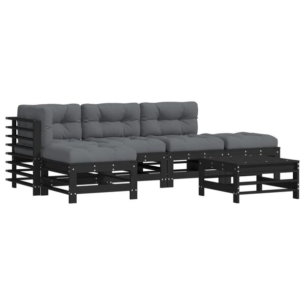 vidaXL 6pcs conjunto lounge jardim c/ almofad&otilde;es madeira maci&ccedil;a preto