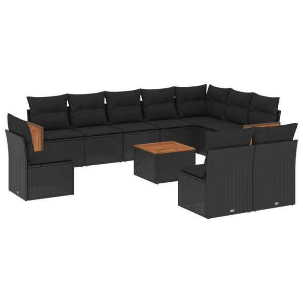 vidaXL 11 pcs conjunto sof&aacute;s de jardim c/ almofad&otilde;es vime PE preto