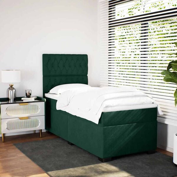 vidaXL Cama com molas/colch&atilde;o 80x200 cm veludo verde-escuro