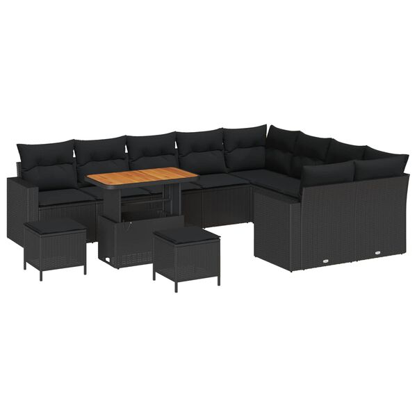 vidaXL Conjunto de Sof&aacute; de Jardim com almofada 12 pcs Preto