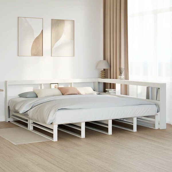vidaXL Cama com estante sem colch&atilde;o 200x200 cm pinho maci&ccedil;o branco