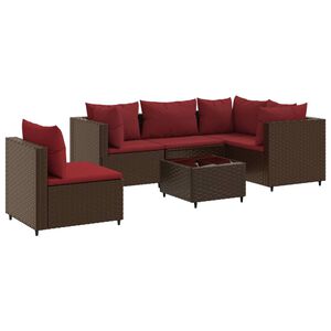 vidaXL 6 pcs conj. lounge jardim c/ almofad&otilde;es 6 pcs vime PE castanho