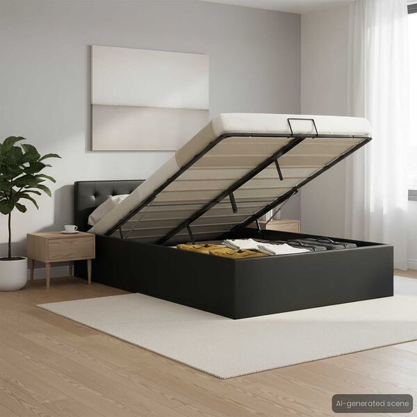 vidaXL Cama hidr&aacute;ulica c/ arruma&ccedil;&atilde;o 120x200cm couro artificial preto