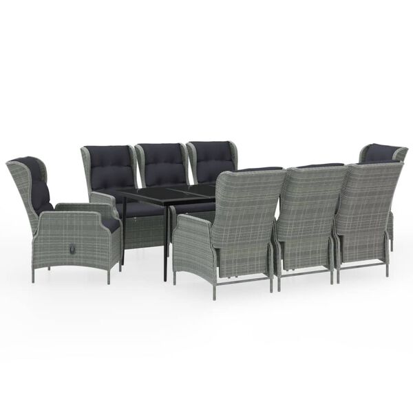 vidaXL 9 pcs conjunto de jantar para jardim cinzento-claro