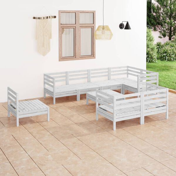 vidaXL 9 pcs conjunto lounge de jardim pinho maci&ccedil;o branco