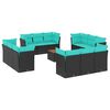 vidaXL 13 pcs conjunto de sof&aacute;s de jardim com almofad&otilde;es vime PE preto