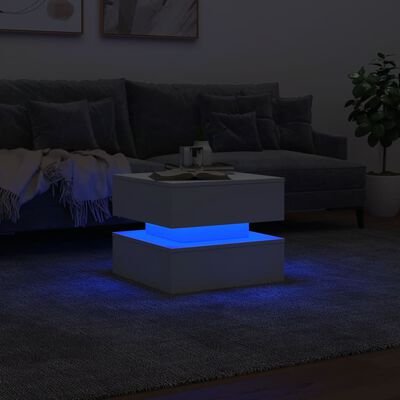 vidaXL Mesa de centro com luzes LED 50x50x40 cm branco
