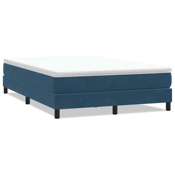 vidaXL Box Cama de primavera sem Colch&atilde;o Azul Escuro 140x210 cm Veludo