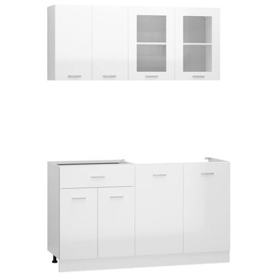 vidaXL 4 pcs conj. armários de cozinha contraplacado branco brilhante