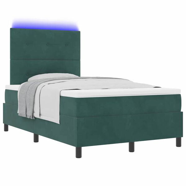 vidaXL Cama Box Spring LED Verde Escuro 120 x 190 cm tecido