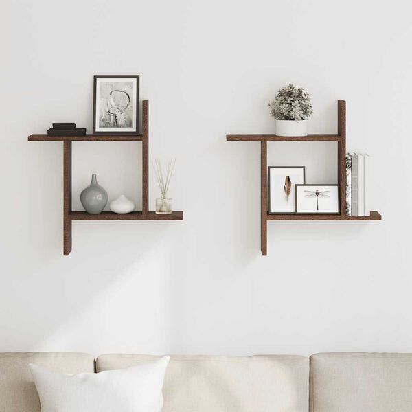 vidaXL Prateleiras parede 2 pcs derivados de madeira carvalho castanho