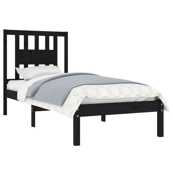 vidaXL Estrutura cama pequena solteiro 75x190 cm madeira maci&ccedil;a preto