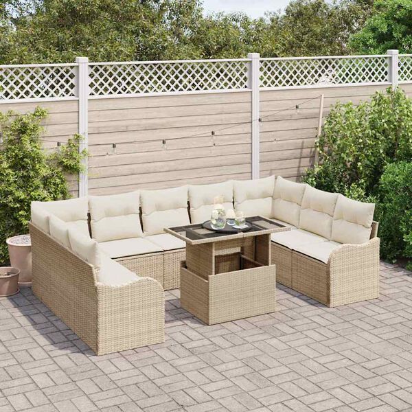vidaXL Conjunto de Sof&aacute; de Jardim 10 pcs Bege Rattan Sint&eacute;tico