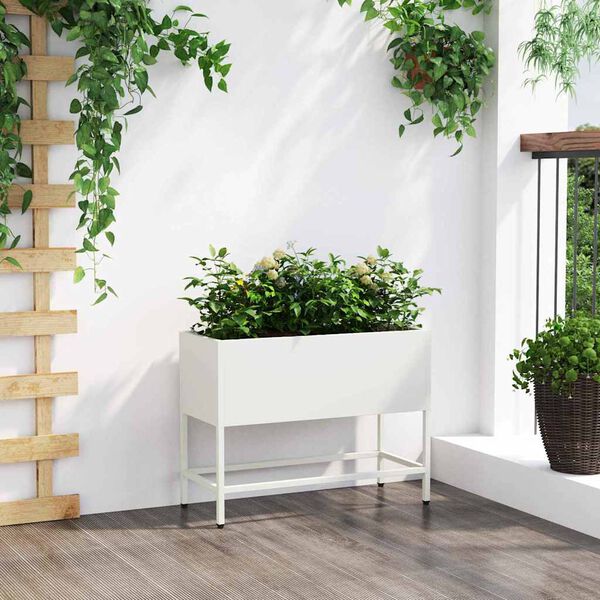 vidaXL Vaso Elevado para Jardim Branco 60 x 26 x 48 cm A&ccedil;o