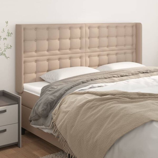 vidaXL Cabeceira cama c/ abas couro artif. 203x16x118/128cm cappuccino