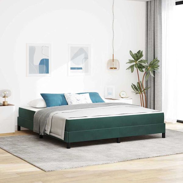 vidaXL Cama Box com colch&atilde;o Verde Escuro 180 x 220 cm tecido