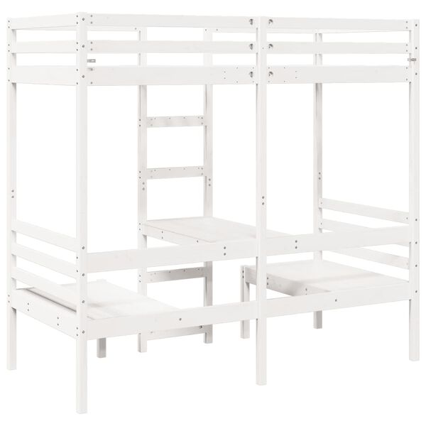 vidaXL Cama alta c/ secretária/cadeiras 90x200 cm pinho maciço branco