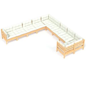 vidaXL 10 pcs conjunto lounge de jardim c/ almofad&otilde;es cor creme pinho