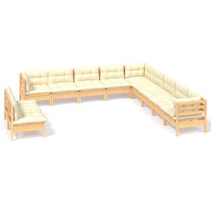 vidaXL 11 pcs conjunto lounge jardim c/ almofad&otilde;es creme pinho maci&ccedil;o