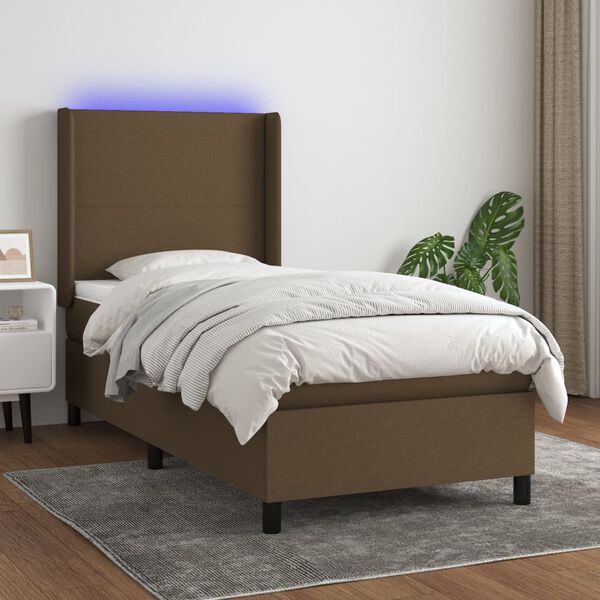 vidaXL Cama box spring c/ colch&atilde;o/LED 100x200cm tecido castanho-escuro