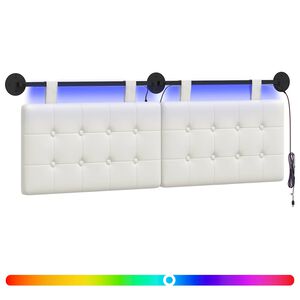 vidaXL Cabeceira suspensa Com luz LED Branco Couro Sint&eacute;tico