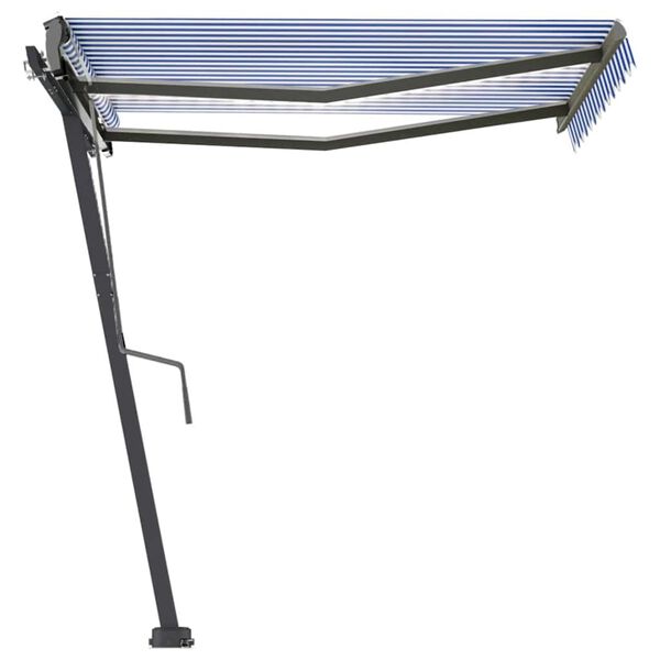 vidaXL Toldo retr&aacute;til manual com LED 300x250 cm azul e branco