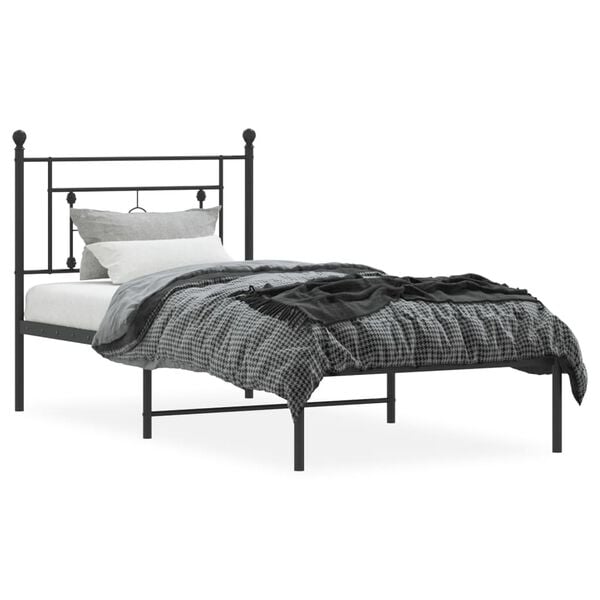 vidaXL Estrutura de cama com cabeceira 90x200 cm metal preto