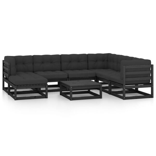 vidaXL 8 pcs conjunto lounge de jardim c/ almofadões pinho maciço