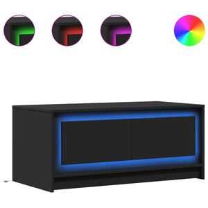 vidaXL Mesa de centro com luzes LED derivados de madeira preto