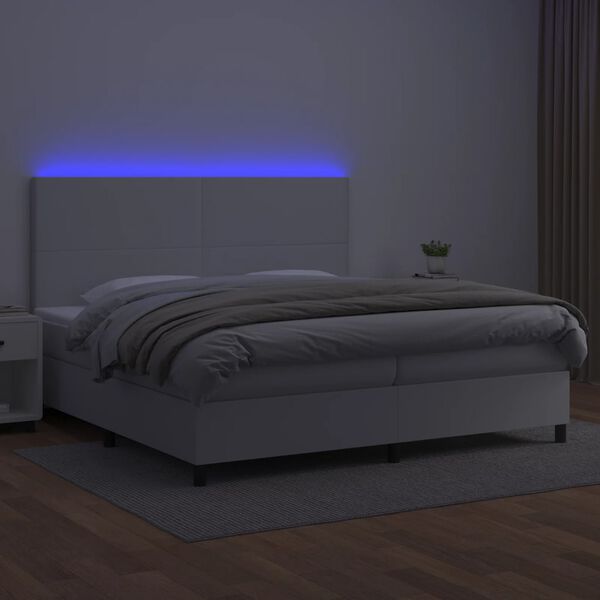 vidaXL Cama box spring c/colch&atilde;o/LED 200x200cm couro artificial branco