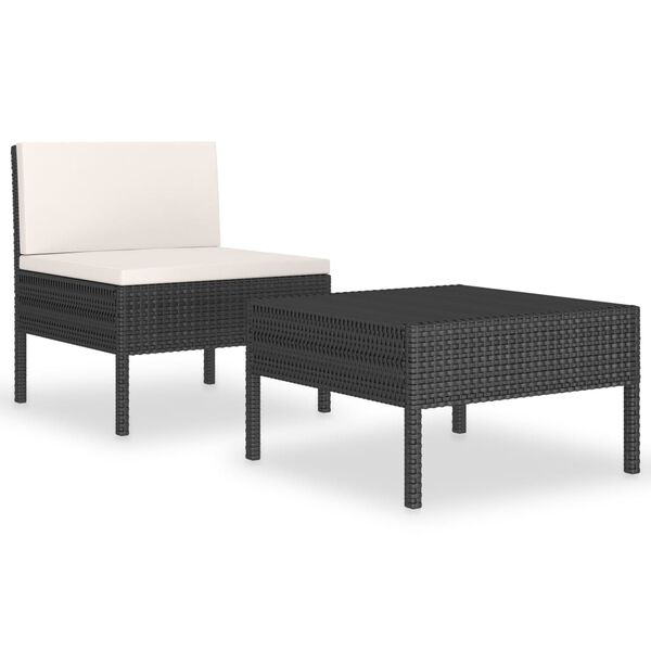 vidaXL 2 pcs conjunto lounge de jardim c/ almofad&otilde;es vime PE preto