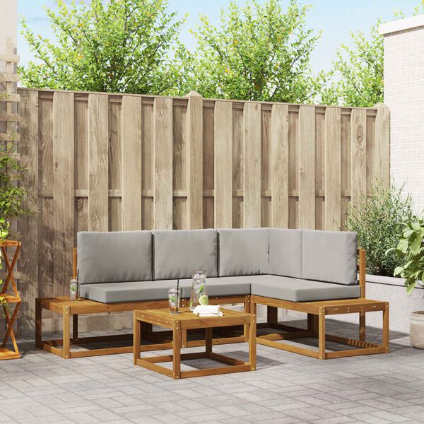 vidaXL Conjunto de Sof&aacute;s para Exterior 5 Pe&ccedil;a Cinza Natural e Claro