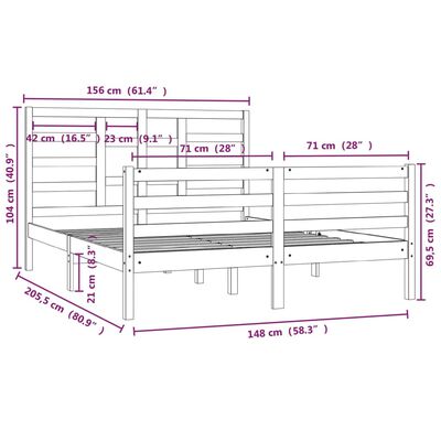 vidaXL Estrutura de cama king 150x200 cm madeira maciça